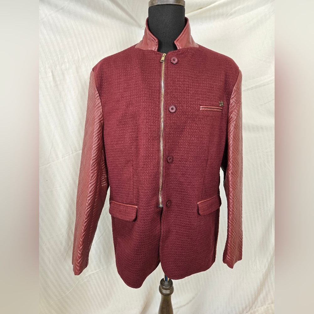 Men's Burgundy Jacket with Leather Accents